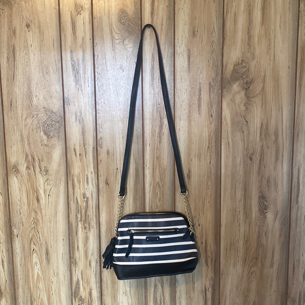 White and black striped cross body